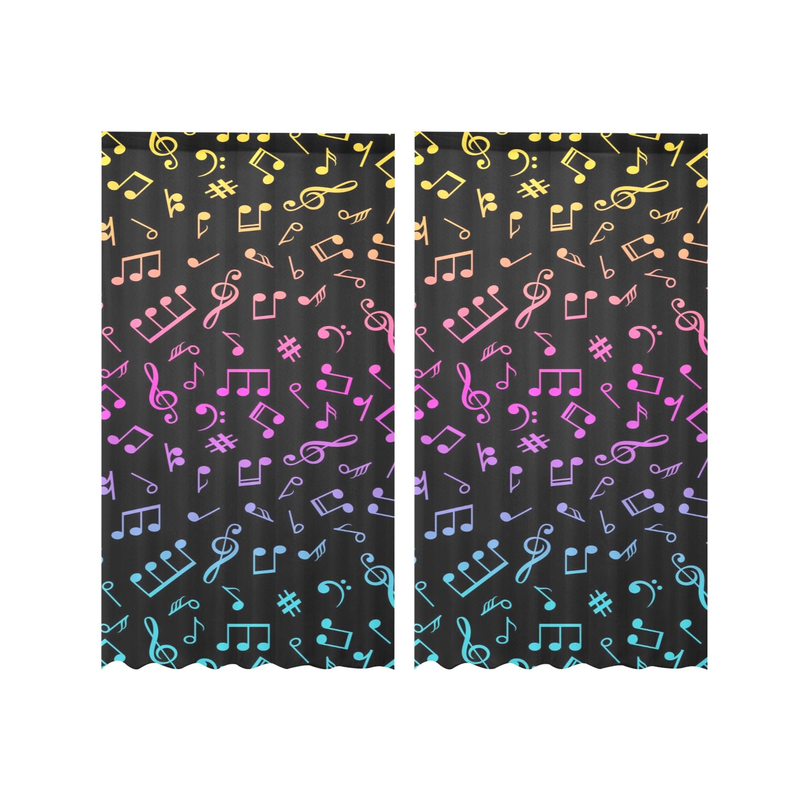 Rainbow Music Notes Gauze Curtain 28"x63" (Two Pieces)