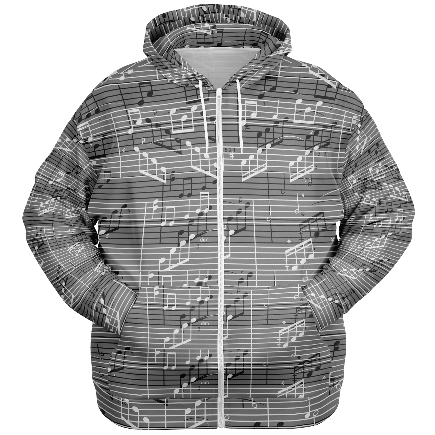 Music Sheet Grey Zip Hoodie