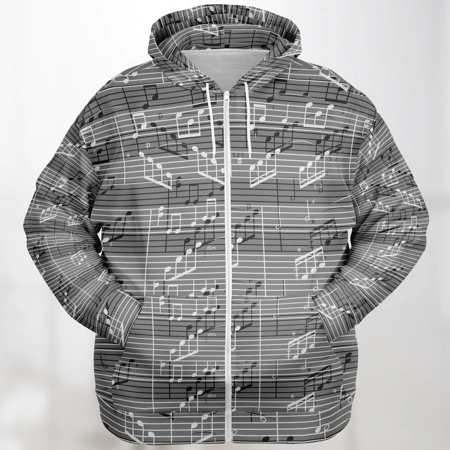 Music Sheet Grey Zip Hoodie