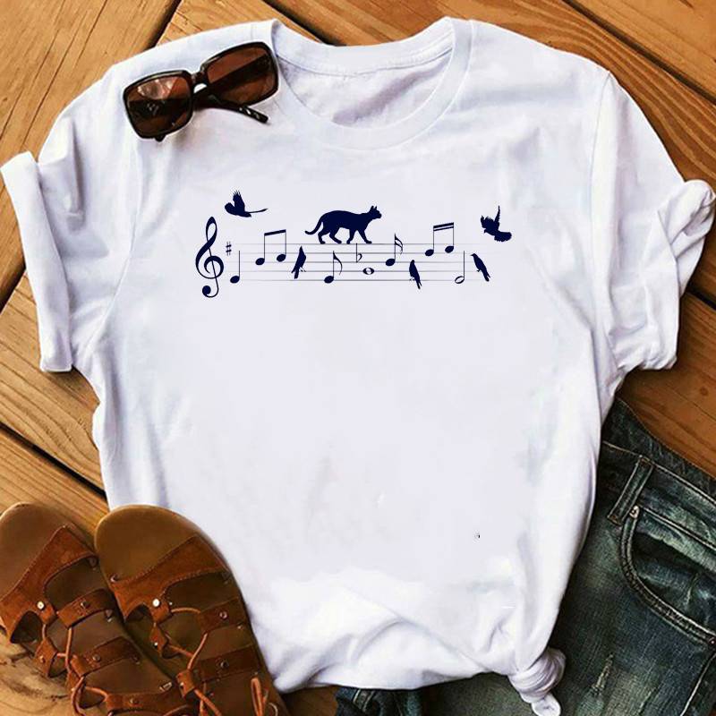 Music Notes And Cat T-shirt
