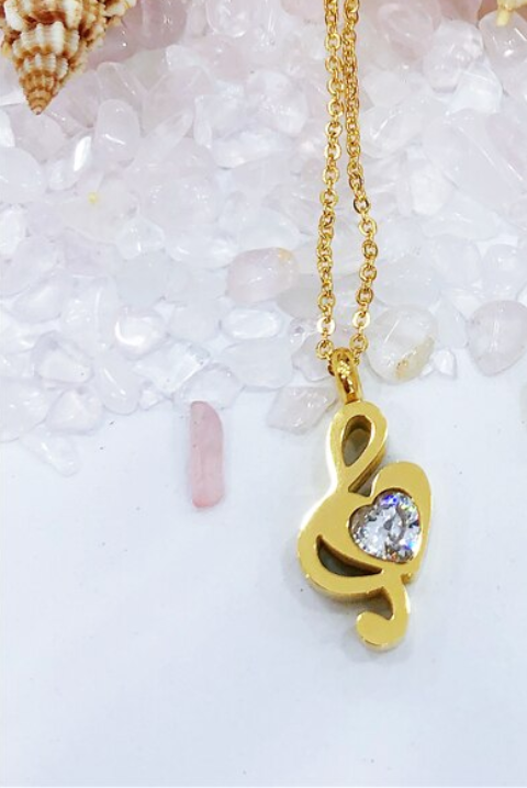 Crystal Heart Treble Clef Jewelry Set