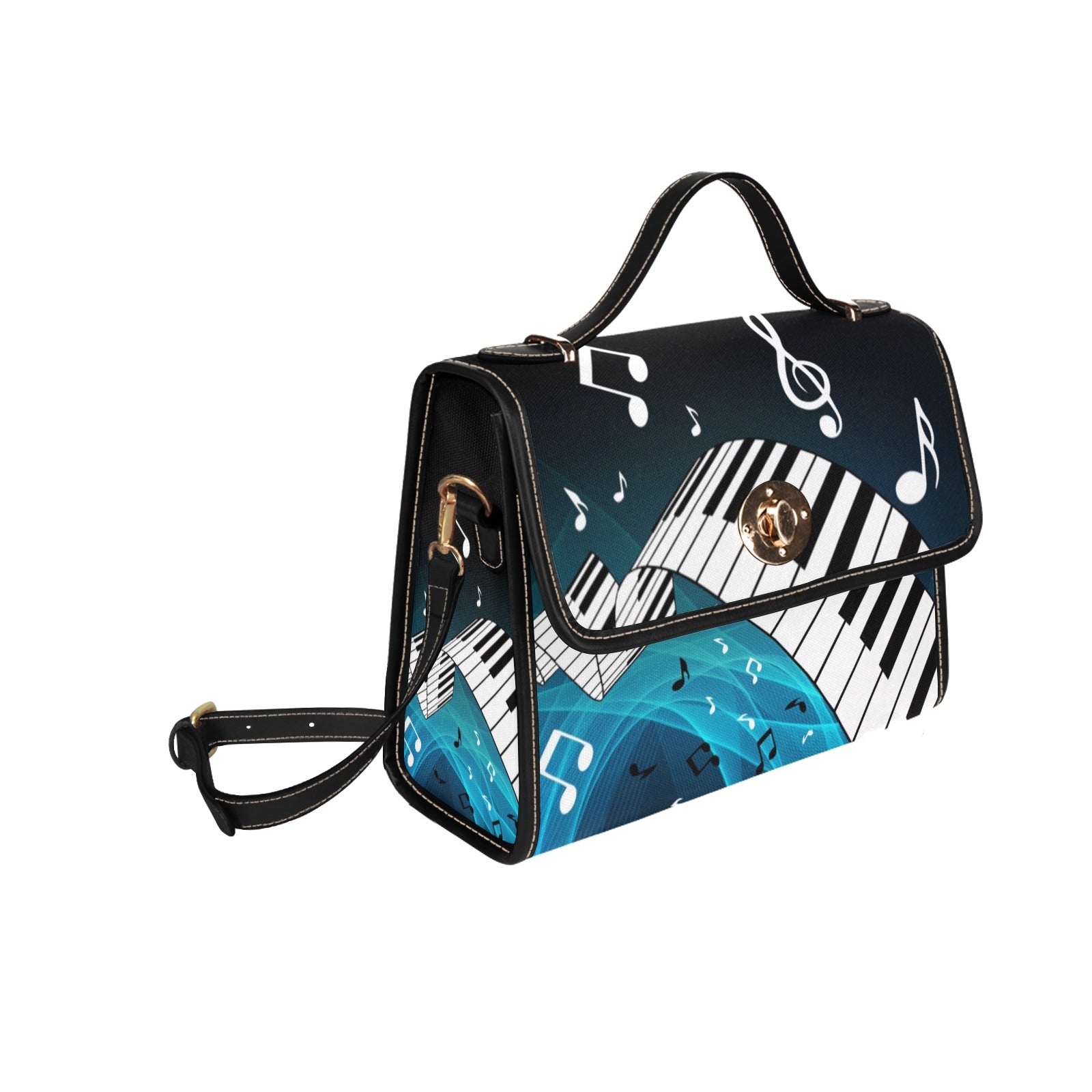 Blue Piano Print Canvas Bag