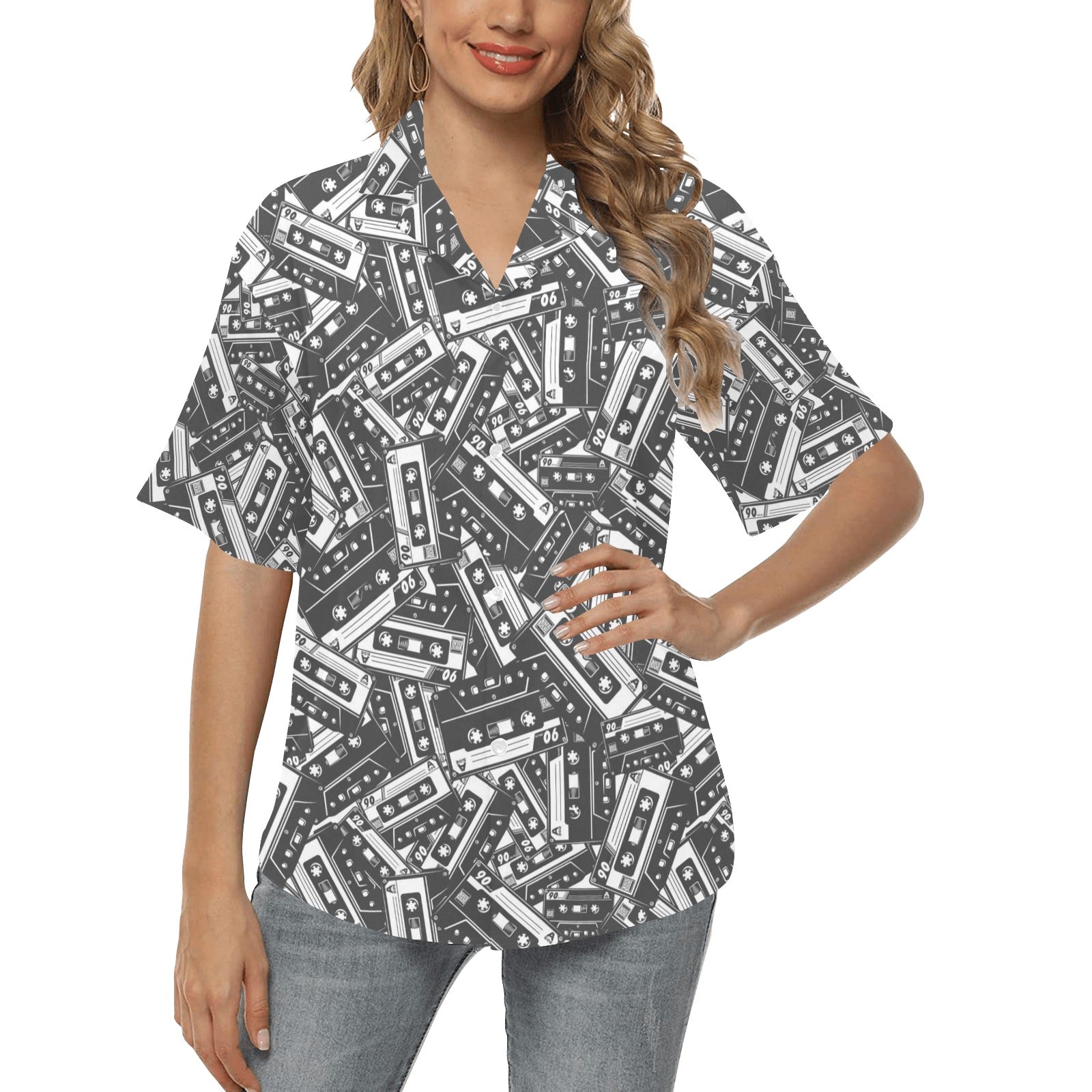Cassette Tape Pattern Hawaiian Shirt
