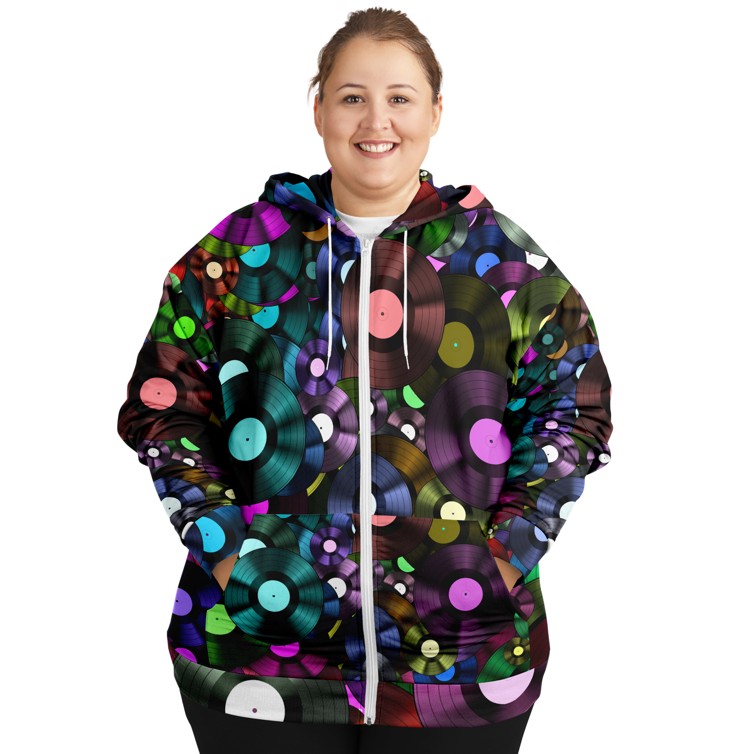 Colorful Vinyl Plus-Size Zip Hoodie - Artistic Pod