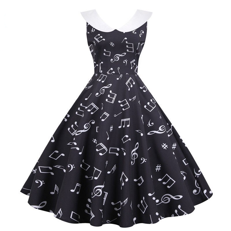 White Collar Music Notes Dress