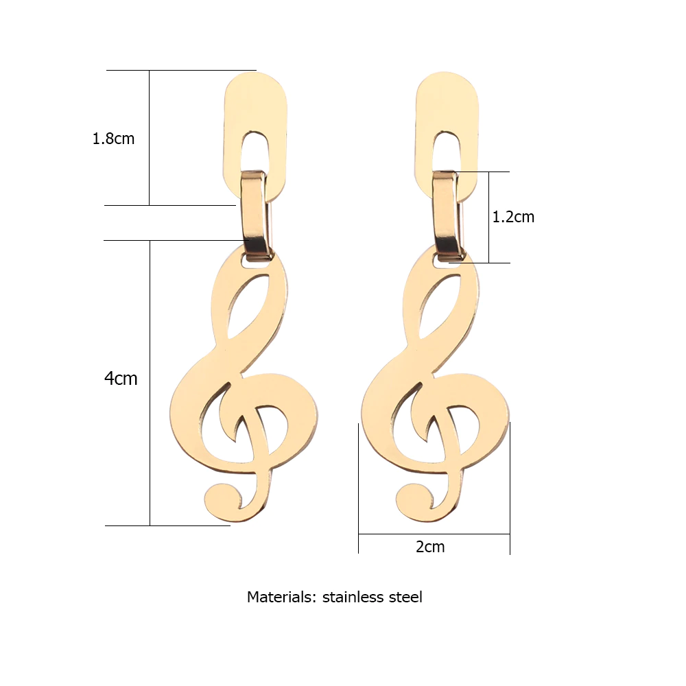 Gold Music Notes Drop Earrings