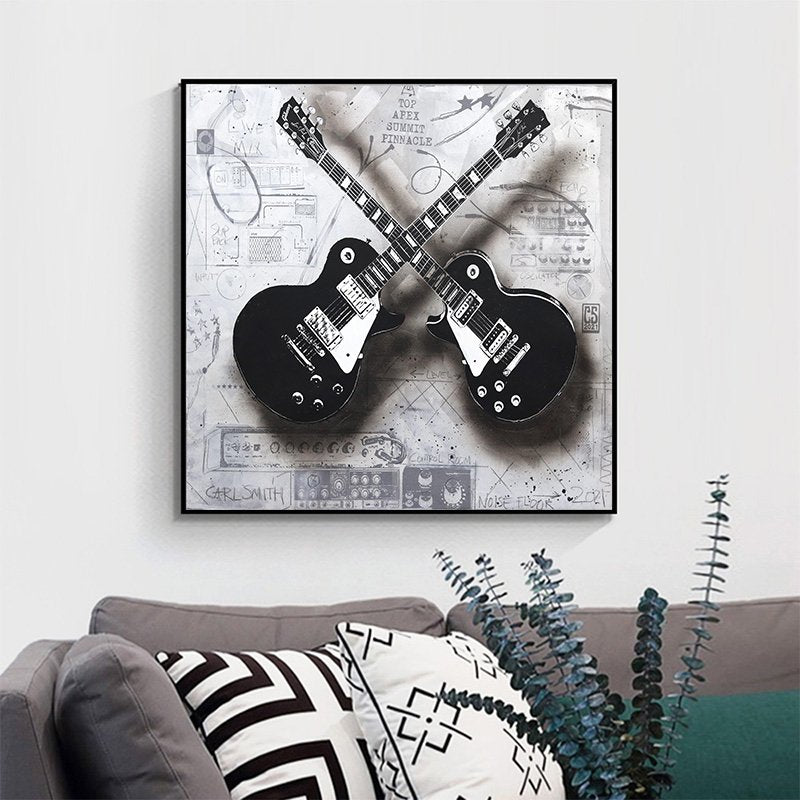 Red Black Guitar Canvas Art