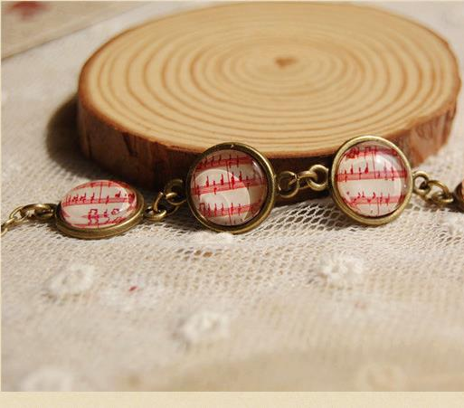 Red Music Notes Bronze Bracelet