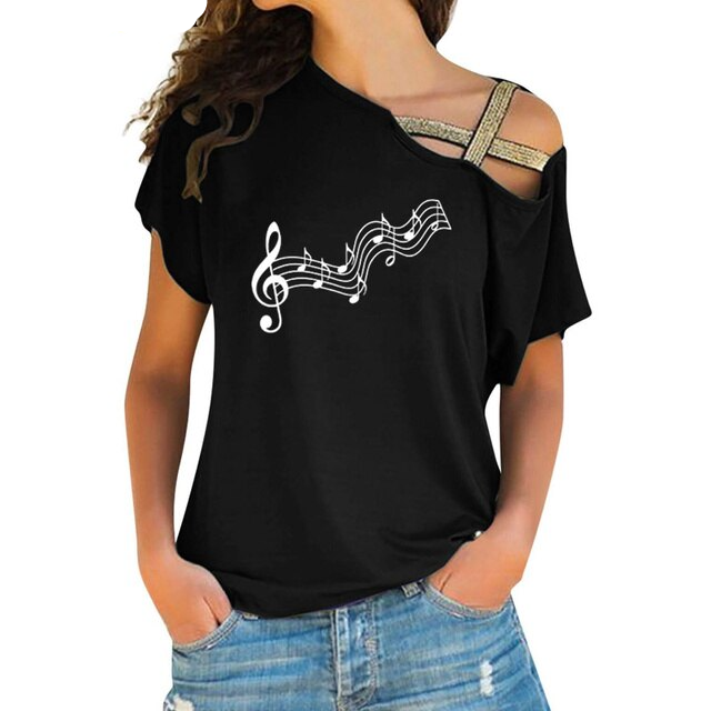 Music Melody Cross Bandage T-shirt