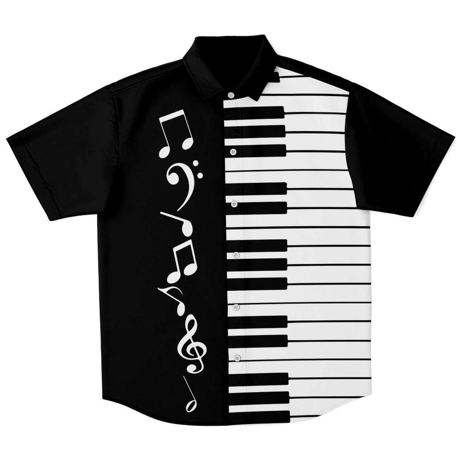 Piano Music Notes Black Short Sleeve