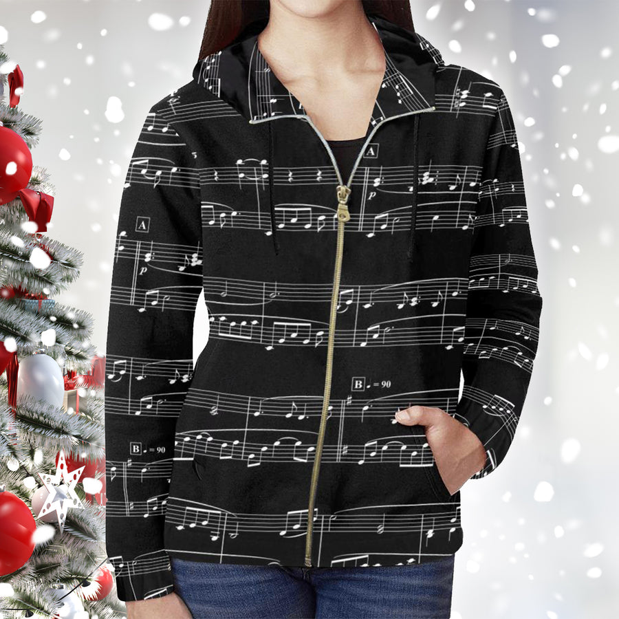 Music Notes Christmas Zip Hoodie
