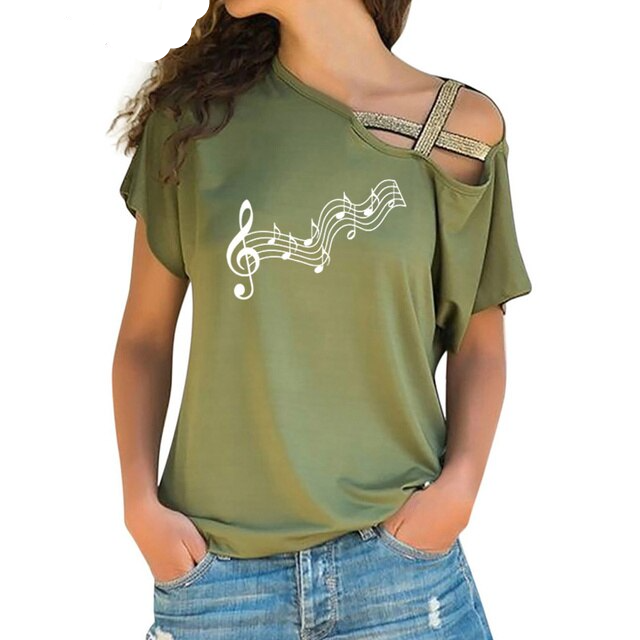 Music Melody Cross Bandage T-shirt
