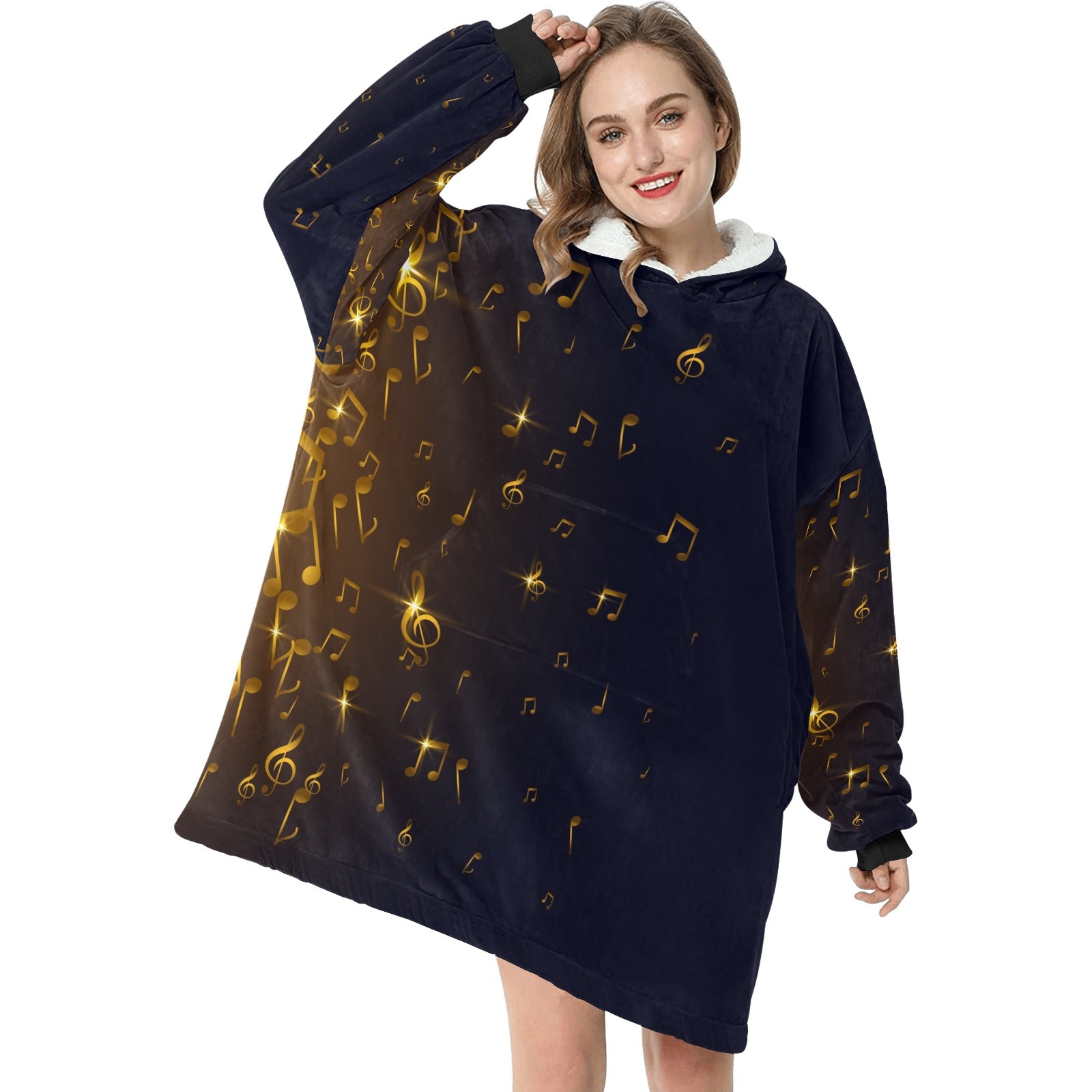 Golden Music Notes Blanket Hoodie
