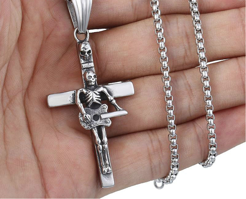 Guitar Skull Cross Necklace
