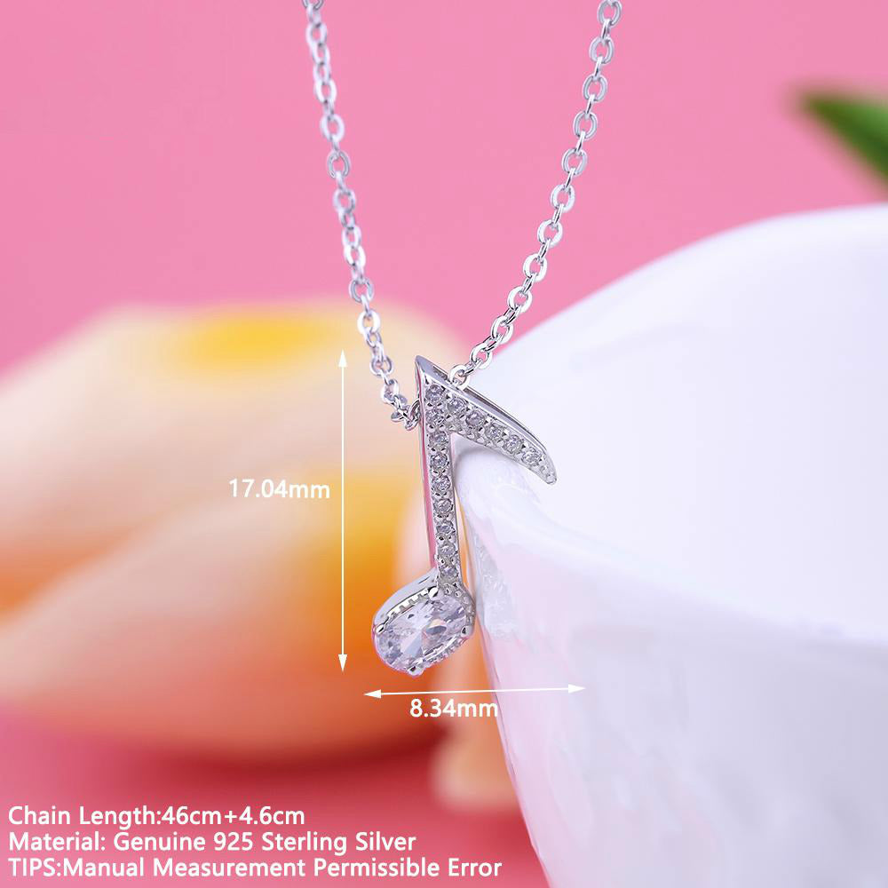 Music Note Silver Crystal Necklace