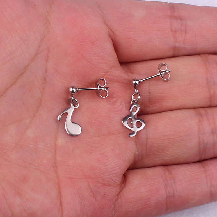 Cute Silver Music Notes Earrings