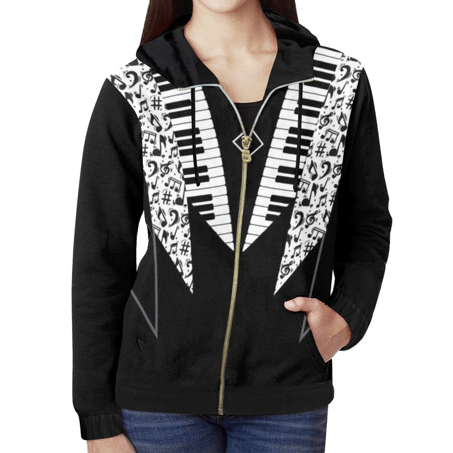 Piano Keys Music Black Zip Hoodie