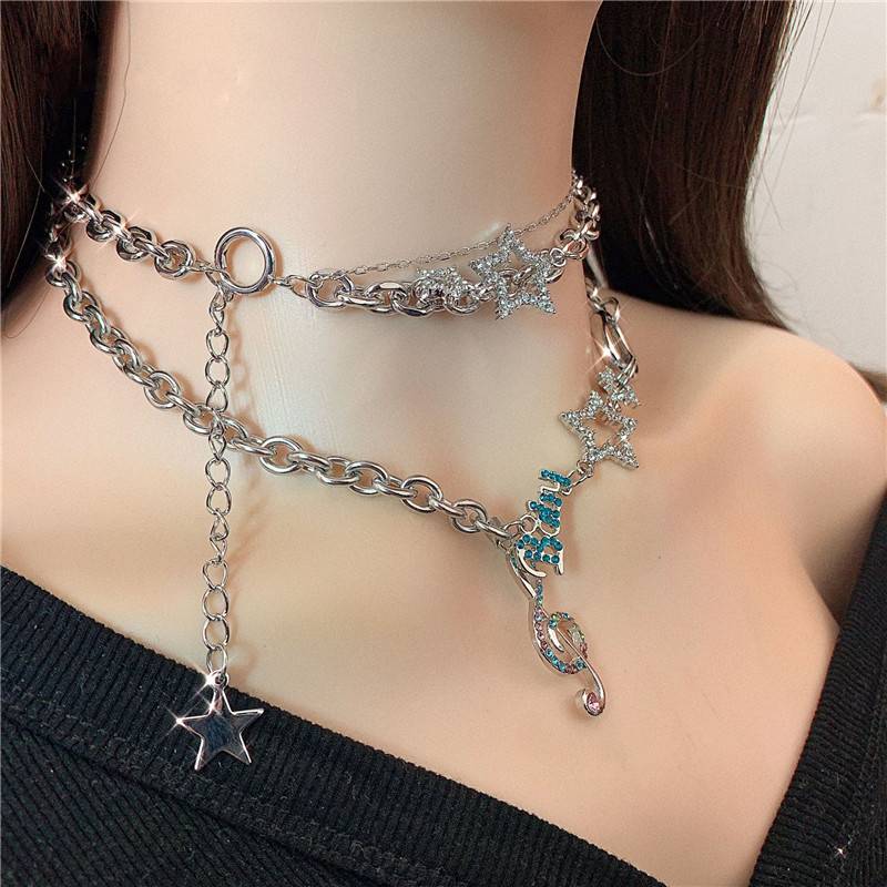 Crystal Music Notes/Star Necklace
