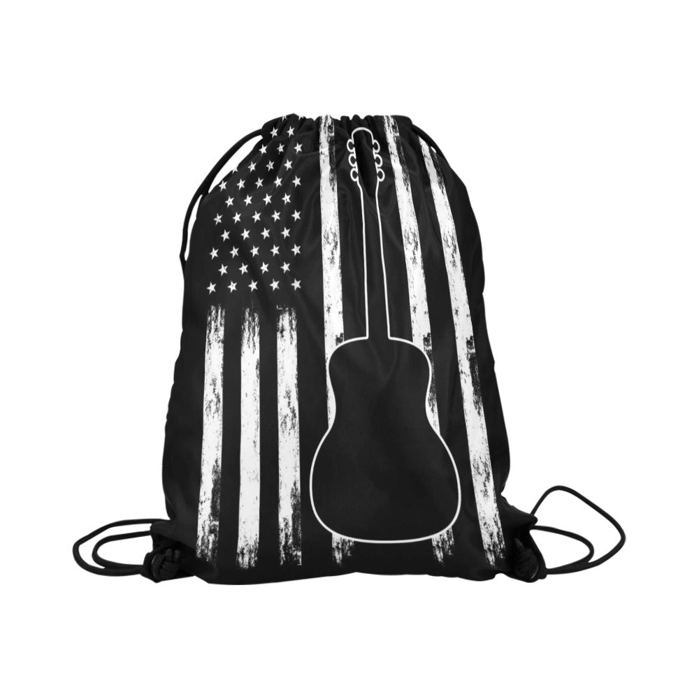 Guitar American Flag Drawstring Bags