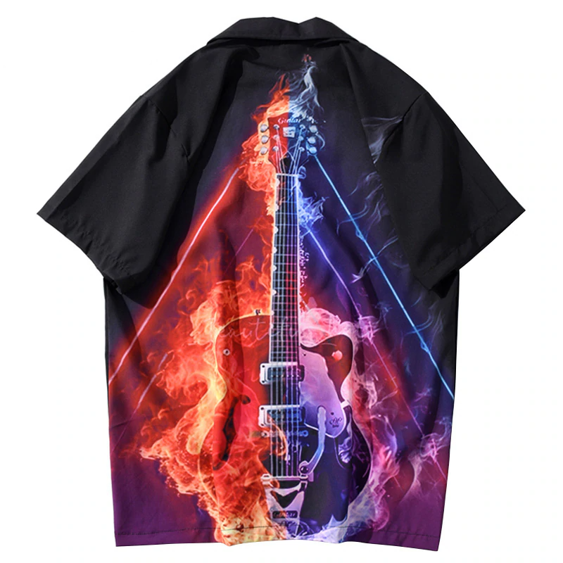 Fire Flame Guitar Print Shirt - { shop_name }} - Review