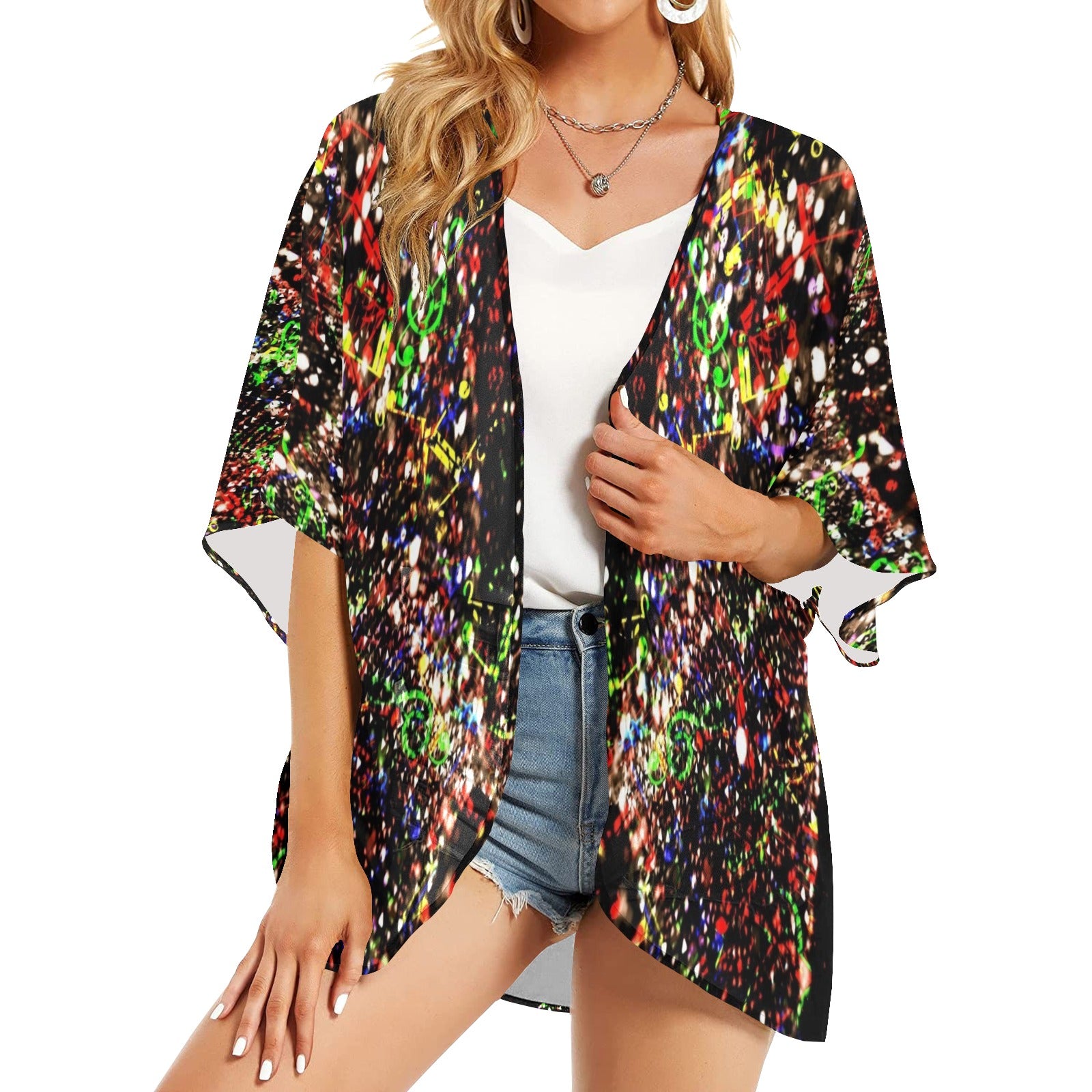 Musical Glitter Chiffon Kimono