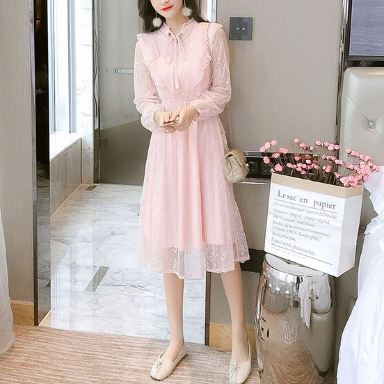 Elegant Long Sleeve Music Notes Dress