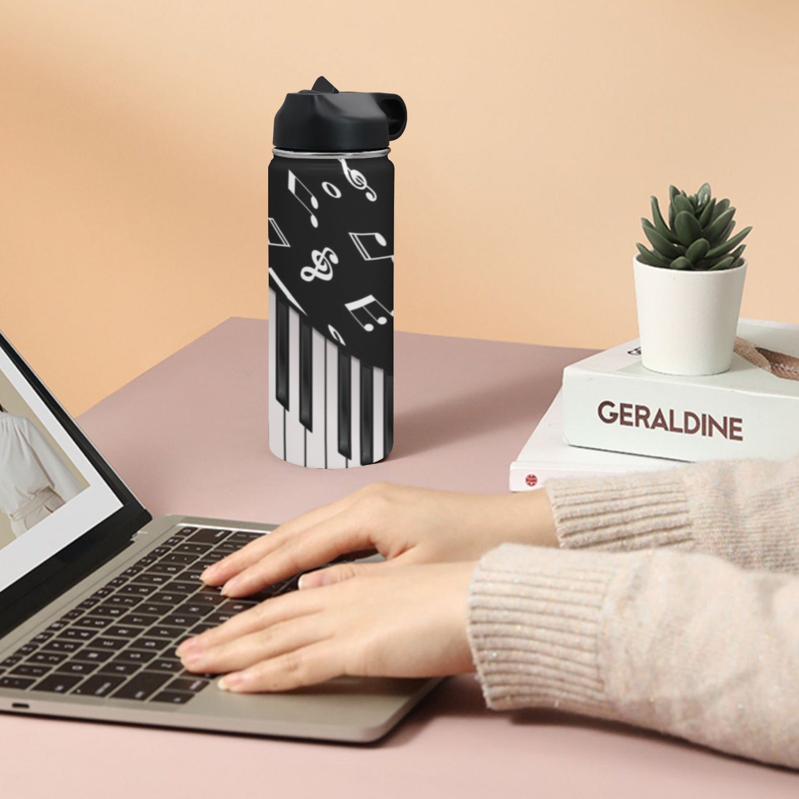 Piano & Music Insulated Bottle With Straw Lid