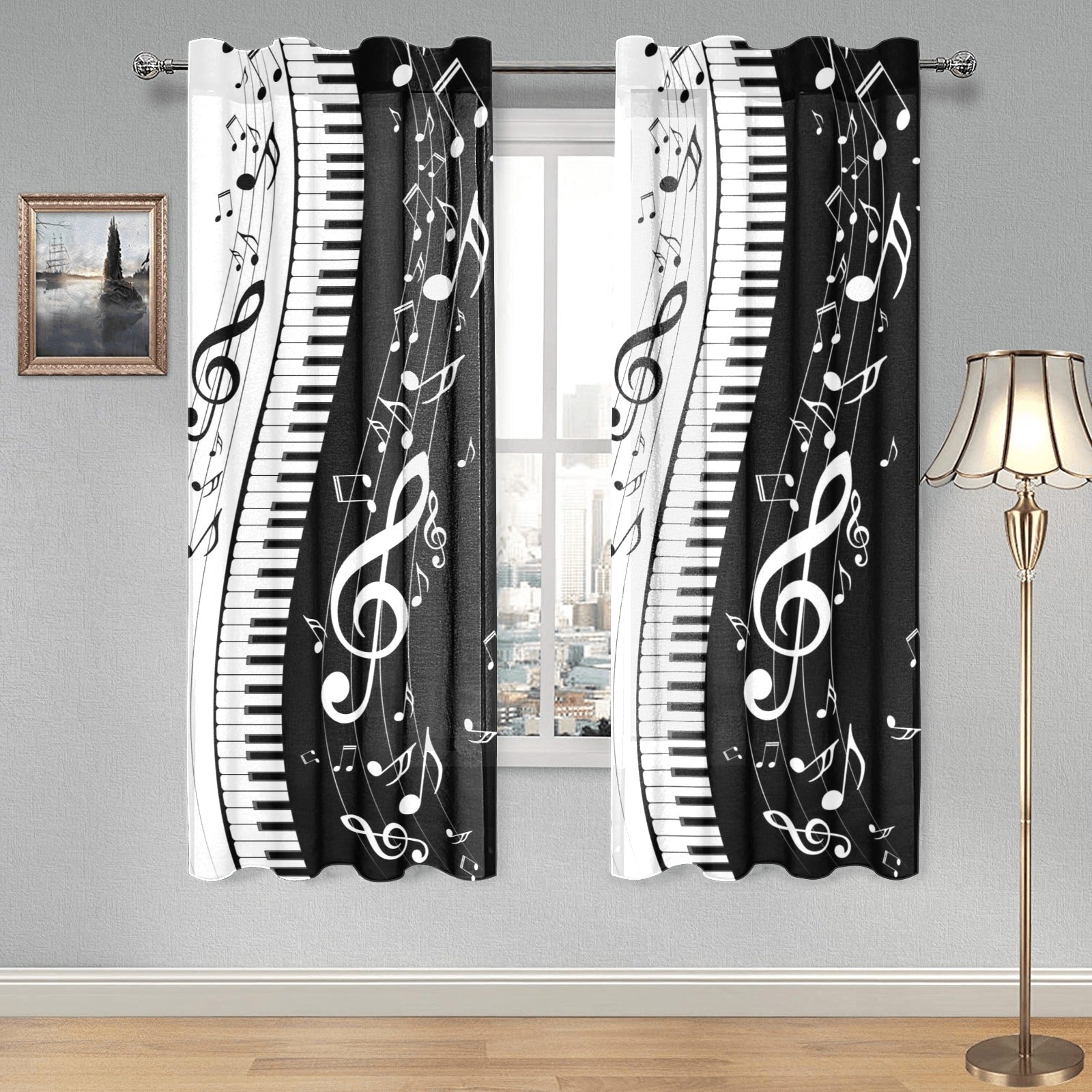 Classic Piano Gauze Curtain 28"x63" (Two Pieces)