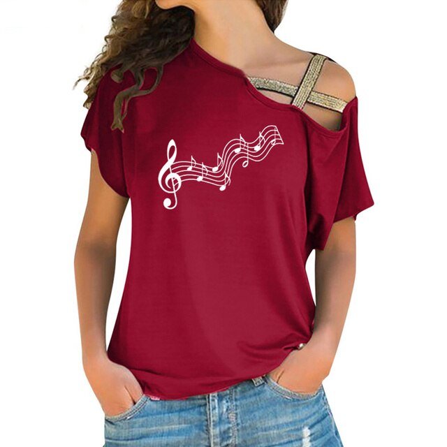 Music Melody Cross Bandage T-shirt