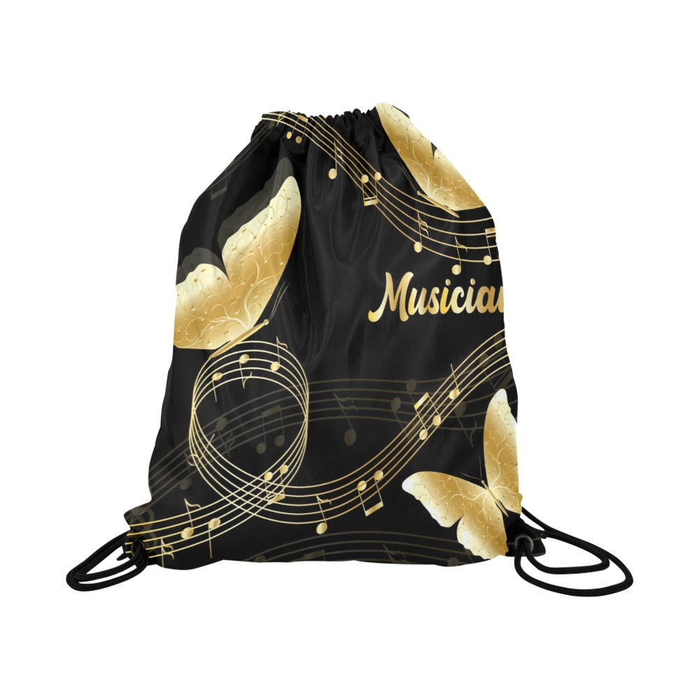 Music Notes Butterfly Drawstring Bags