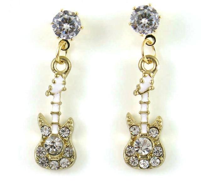 Guitar Rhinestone Stud Earrings