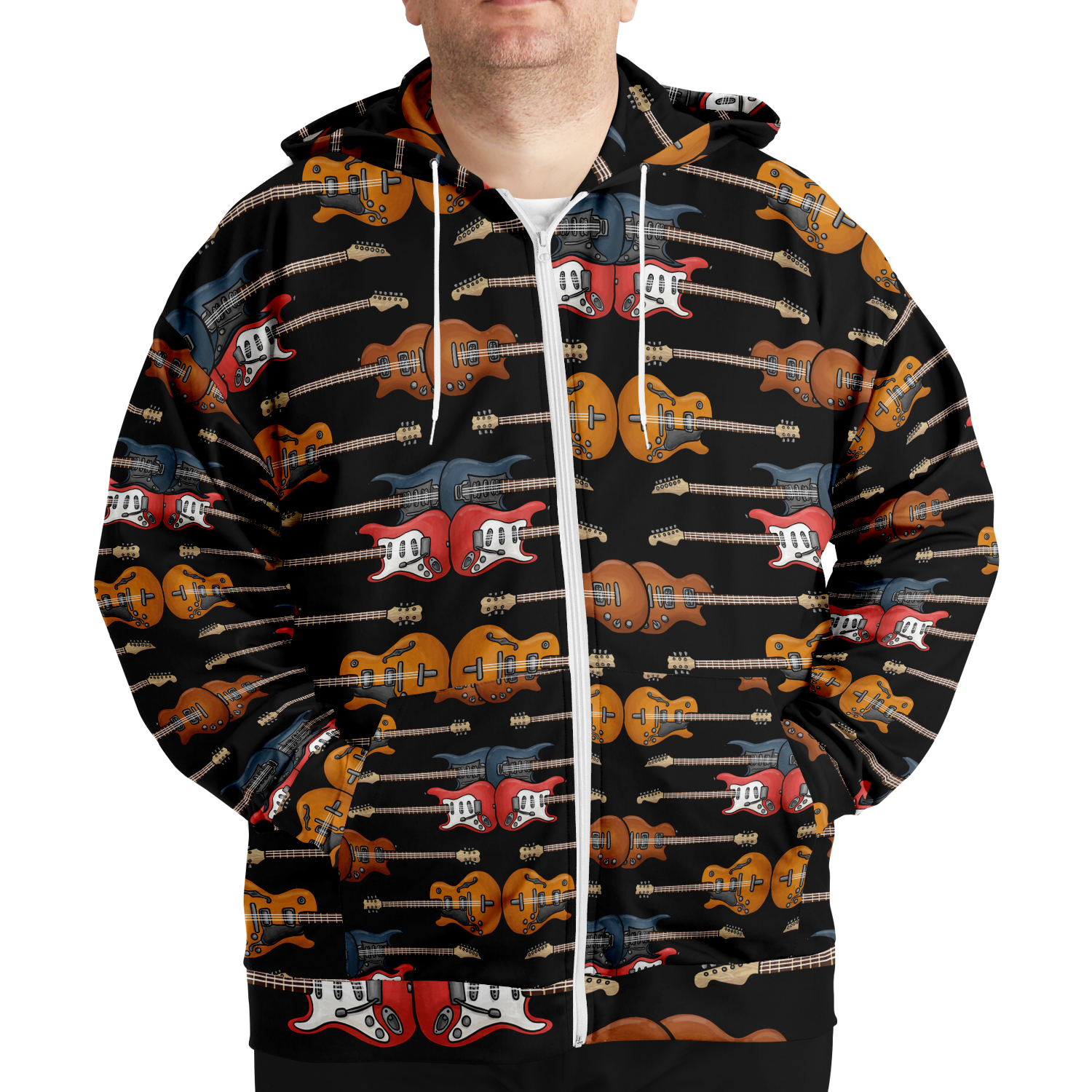 Electric Guitar Plus-Size Zip Hoodie