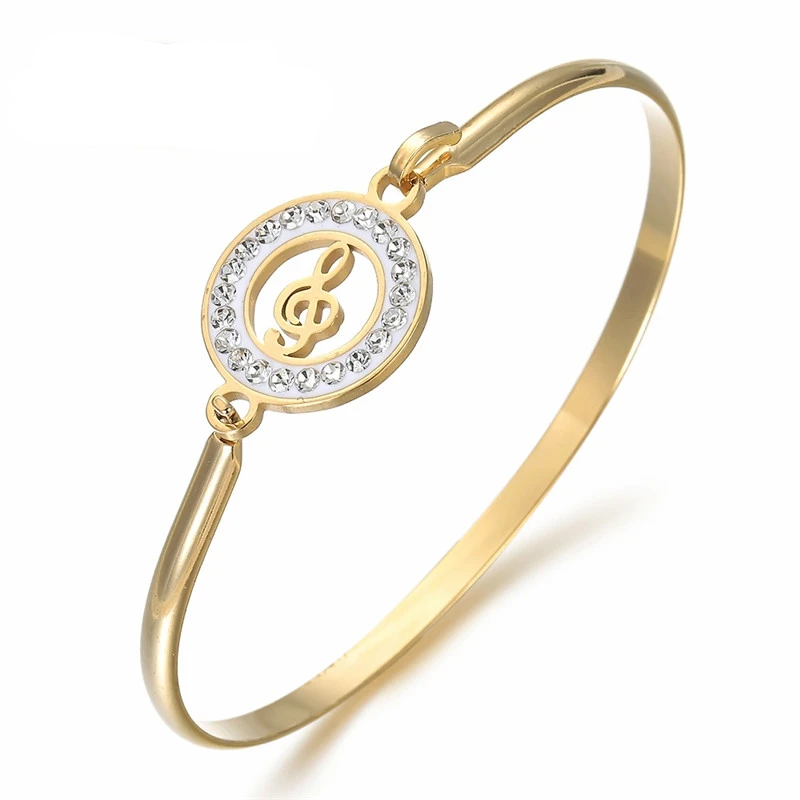 Rhinestone Treble Clef Hollow Bangle