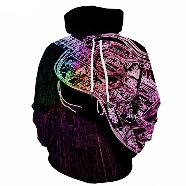 3D Guitar Graphic Hoodie - Black & Purple / S - { shop_name }} - Review