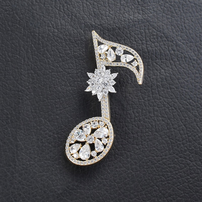 Music Note Rhinestone Zircon Brooch