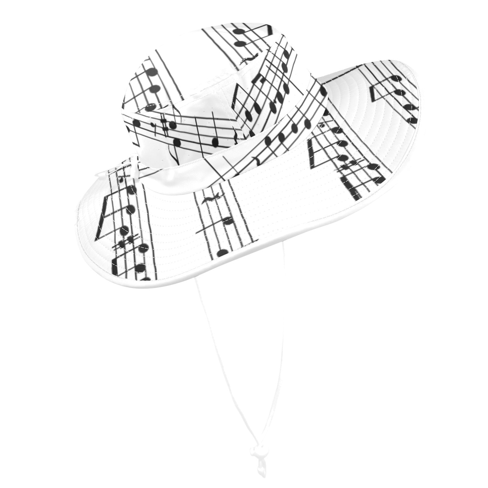 White Music Notes Wide Brim Bucket Hat