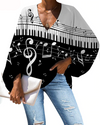Long Sleeves Music Notes Blouse