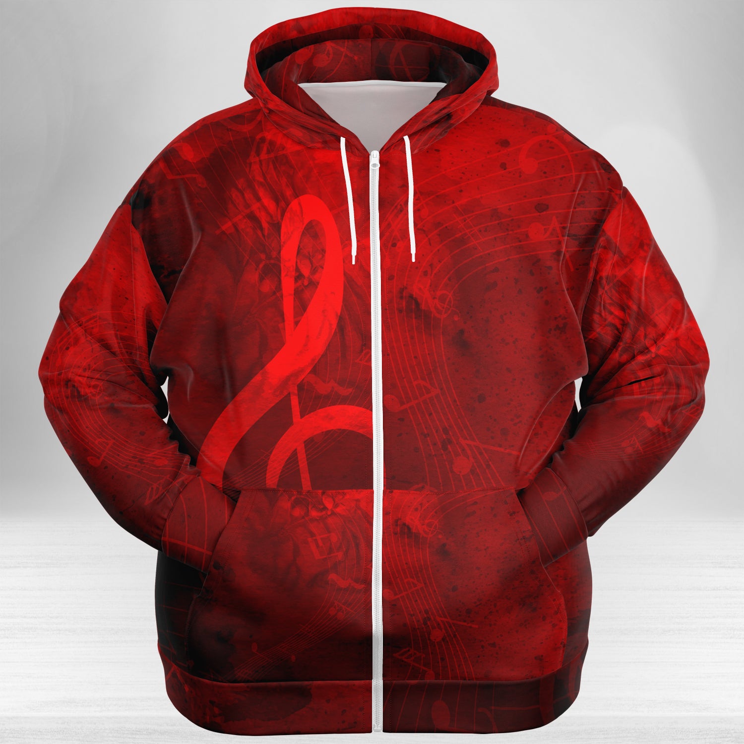 Treble Clef Music Red Zip Hoodie