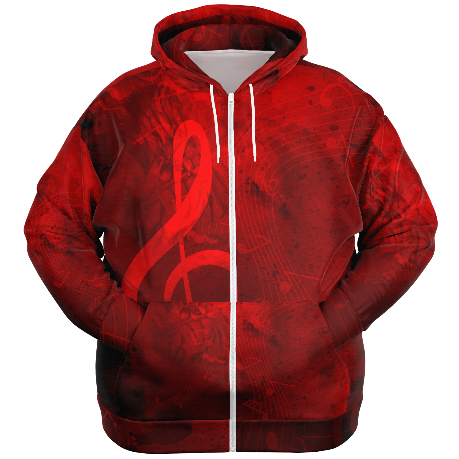 Treble Clef Music Red Zip Hoodie