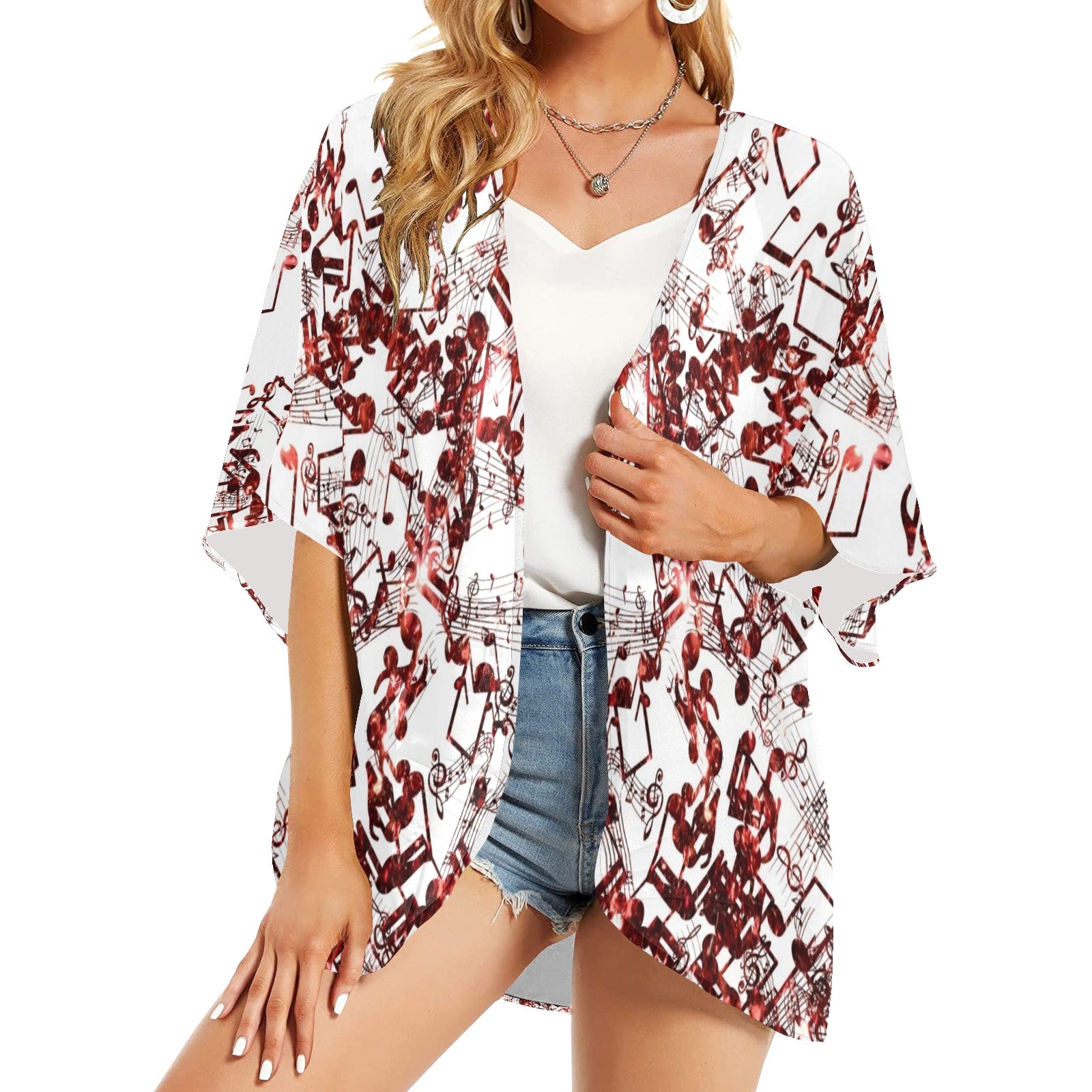 Musical Pattern Chiffon Kimono