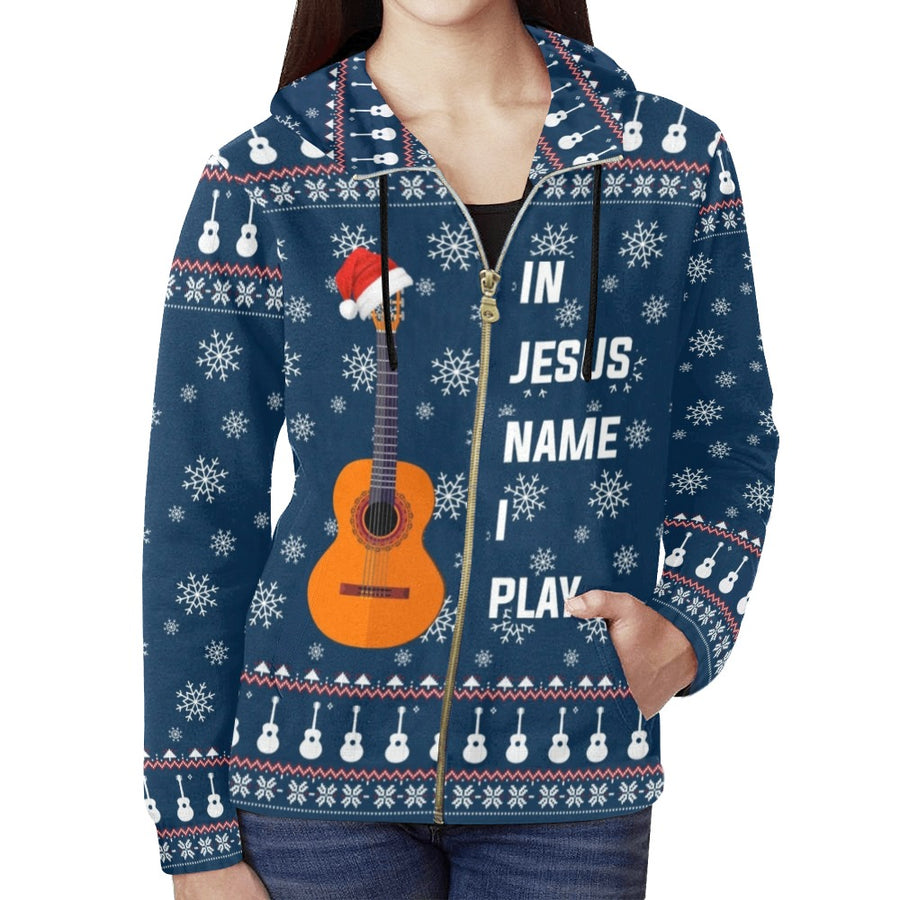 Guitar In Jesus Christmas Zip Hoodie
