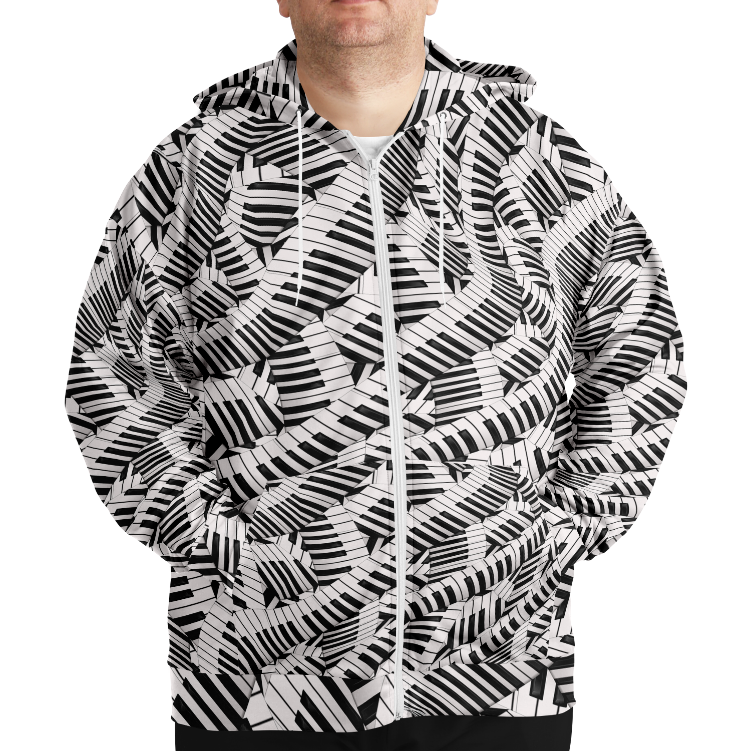 Piano Keys Wave Plus-Size Zip Hoodie