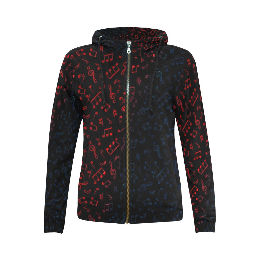 Music Notes Pattern Zip Hoodie