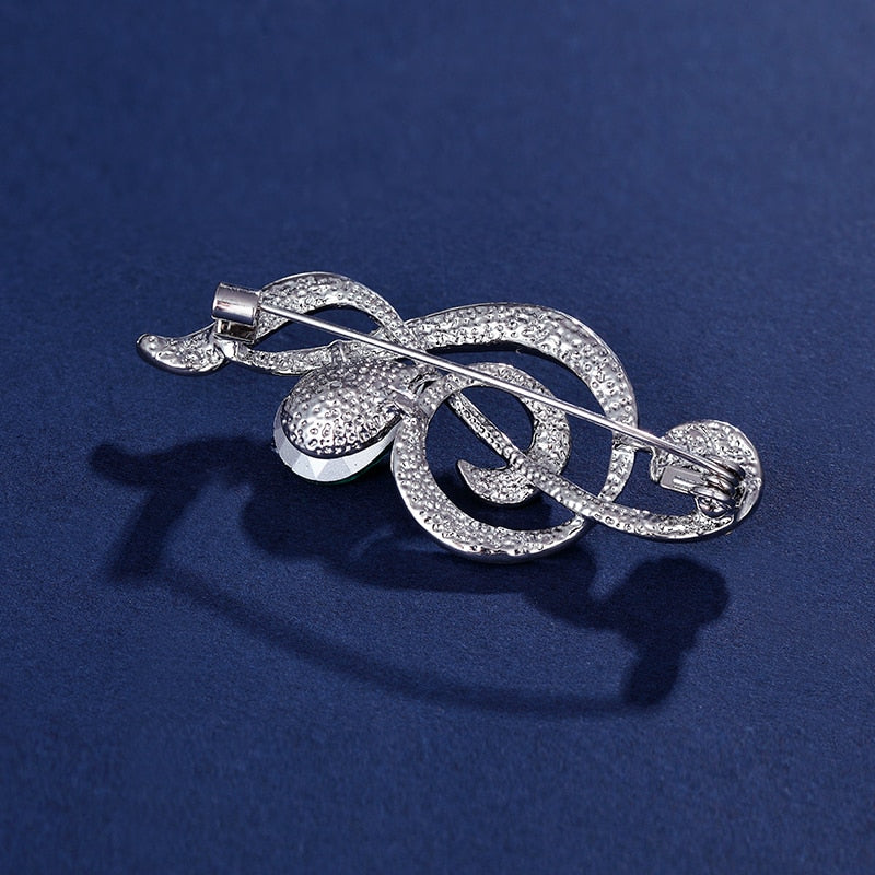 Green Rhinestone Treble Clef Brooch