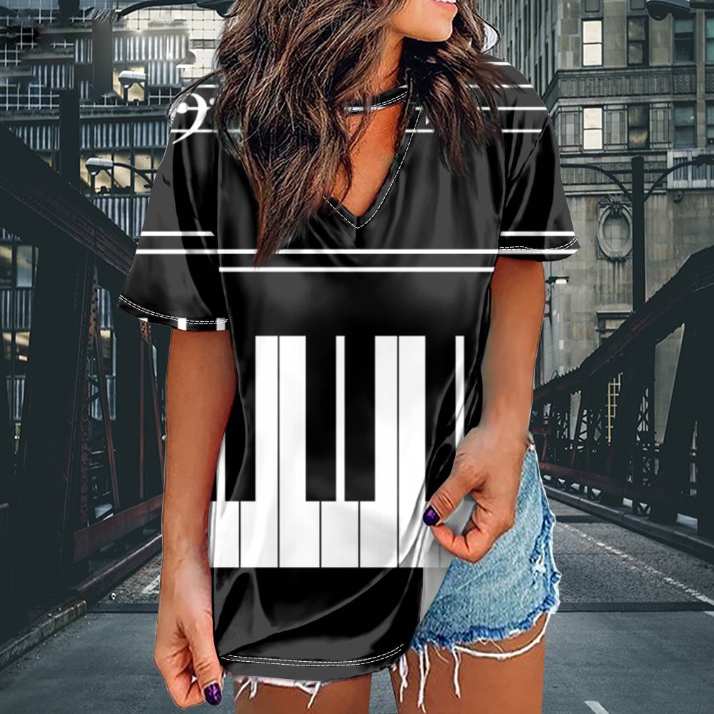 Music Note Piano Print Oversize Shirt