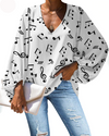 Long Sleeves Music Notes Blouse