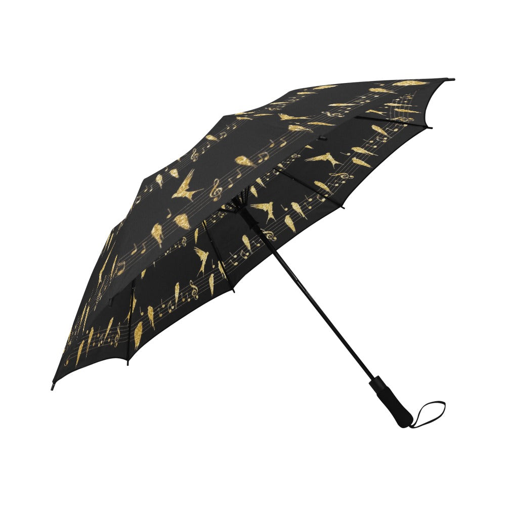 Music Birds Gold Foldable Umbrella