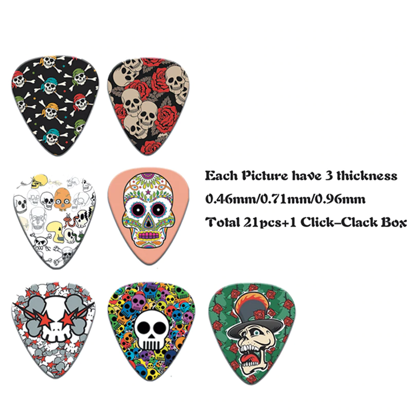 Flame Skull Black Guitar Picks Set