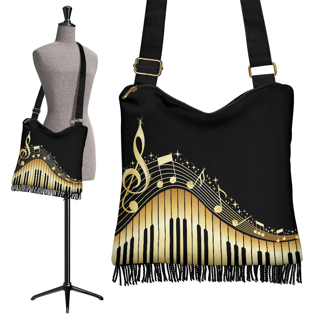 Piano Keys And Musical Notes Boho Handbag
