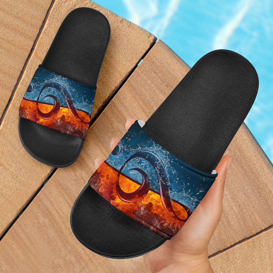 Treble Clef Ice And Fire Black Slide Sandals